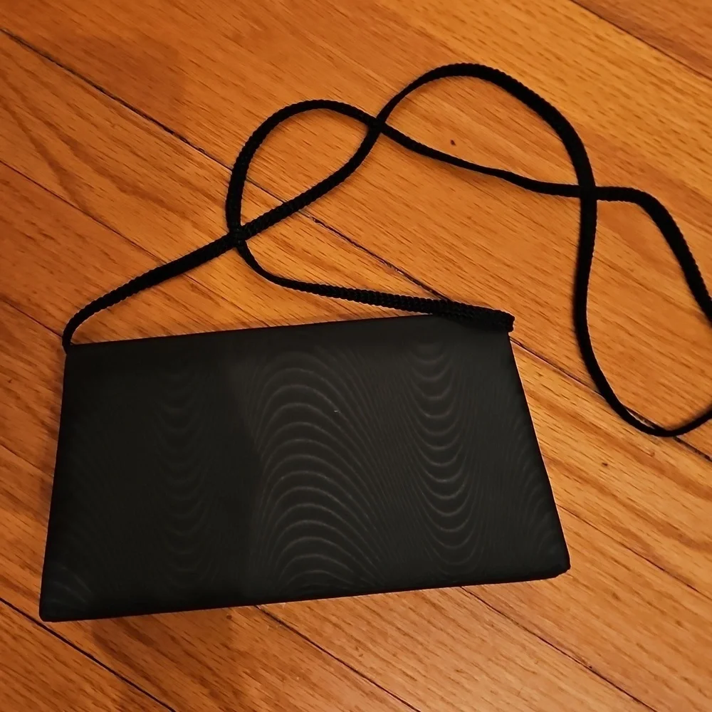 Carla Marchi Black Clutch Bag, gold & pearlescent jewel on front, snap closure